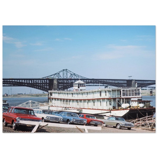 Photo Print 1960s St. Louis Missouri Riverfront Steamboat Cars Vintage Wall Home Office Decor Art Poster Sixties Heritage History Gift Idea
