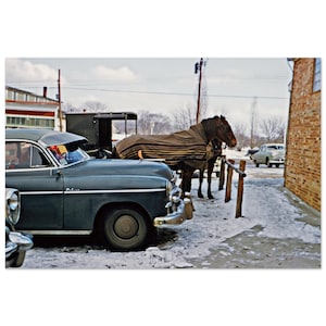写真プリント 1950 年代 オハイオ アーミッシュ カントリー、シボレー車、アーミッシュ馬車、ヴィンテージ ウォール アート 50 年代 ホーム デコレーション ポスター、アメリカン ライフ ギフト