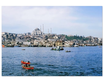 Photo Print Turkey 1960s The Bosphorus Strait View of the Suleymaniye Mosque, Istanbul, Vintage Wall Art Poster Decor Nautical Unique Gift