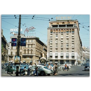 Photo Print 1950s Rome The Bernini, Triton Fountain at The Piazza Barberini, Italy, Vintage Wall Home Office Decor Art Street Cityscape Gift