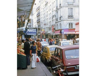 Photo Print 1970s Paris France Street Market, Vintage French Market Scene, Renault Cars, Produce Stalls & Shoppers, Wall Art Decor Poster