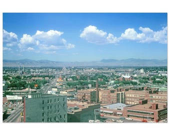 Photo Print 1970s Denver Colorado Skyline, West Colfax Avenue Old Mile High Stadium Rocky Mountains, Wall Art Vintage Seventies Decor Poster