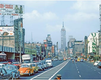 Photo Print 1970s Mexico City Avenida San Juan de Letrán Torre Latinoamericana Cine Olimpia Vintage Seventies Mexican Heritage Street Poster