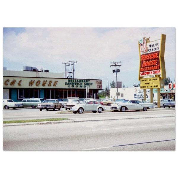 Foto Print Wolfie Cohen's Rascal House Restaurant Sandwich Shop uit de jaren 70, Sunny Isles Beach, Florida. Vintage kunst aan de muur Poster