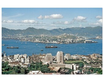 Photo Print 1950s Hong Kong Harbour Panorama, Victoria Harbour Skyline, Kowloon Waterfront, Vintage Fifties Cityscape Travel Decor Poster