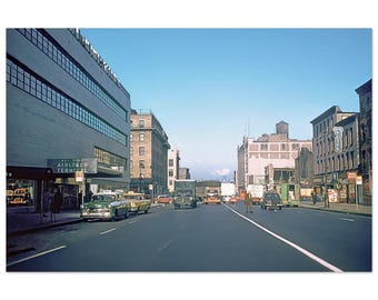 Impresión fotográfica de la década de 1950 en la terminal de aerolíneas del West Side de la ciudad de Nueva York, Manhattan, calle 42, Hells Kitchen, Nueva York de mediados de siglo, Hotel Louis, póster de arte para pared