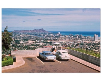 Photo Print 1950s Honolulu Hawaii, Waikiki and Diamond Head From