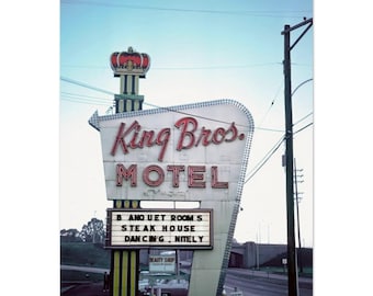 Photo Print 1960s King Bros Motel Sign, St Louis Missouri Route 66, Clayton Road and Lindbergh Blvd, Sixties Americana Wall Art Decor Poster