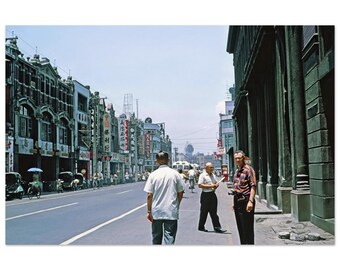 Photo Print 1960s Taipei Taiwan Xiangyang Road Street Scene Nippon Kangyo Bank Land Bank Vintage Formosa Photography, Wall Art Decor Poster