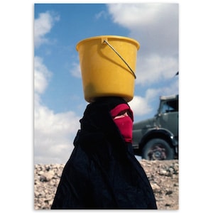 Photo Print 1980 Yemen Veiled Yemeni Woman Carrying a Yellow Bucket, Vintage Wall Art Poster, Eighties Travel, Unique Gift Idea, Home Decor