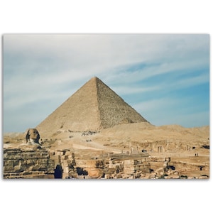 Impresión fotográfica de la pirámide y la esfinge de los años 50 en Giza, Egipto, póster de viaje, arte de pared, idea de regalo única, herencia egipcia, decoración para el hogar y la oficina, regalo