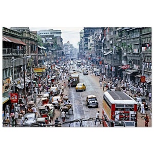 Photo Print 1970s Calcutta India Busy Street, Tram, Cars, Double Decker Bus, West Bengal, Vintage Kolkata Poster Home Decor Heritage Gift