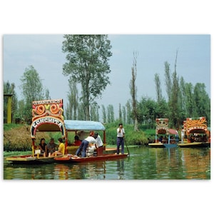 Photo Print 1970s Xochimilco Mexico, CDMX Tourist Canal Boat, Vintage Wall Art Home Office Decor Poster, Seventies Heritage Travel Gift Idea