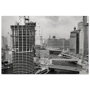Photo Print 1960s Marina City Building Under Construction, Sun Times, Chicago Daily News Vintage Wall Art Decor BW Poster Illinois Gift Idea