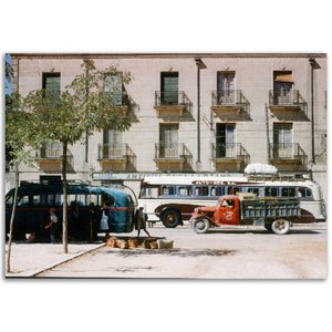 Photo Print 1950s Valencia Spain, Street with Buses and a Truck, Vintage Wall Home Office Decor Fifties Poster Spanish Heritage Gift Idea
