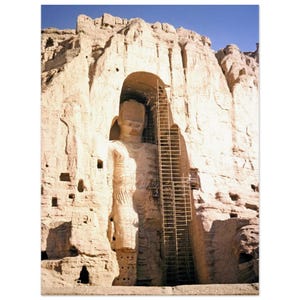Impresión fotográfica Estatua de Buda de Afganistán de los años 70, Bamiyán Trabajo de restauración Fotografía Impresión vintage Póster Arte mural de los años setenta Regalo Patrimonio de la Humanidad