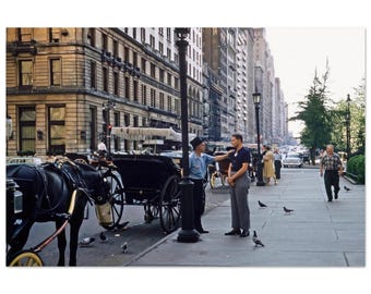 Photo Print 1950s New York City Horse Carriages at The Plaza Hotel, Fifth Avenue Manhattan, Central Park South Vintage NYC, Wall Art Poster