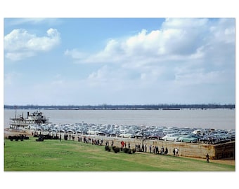 Photo Print 1950s St. Louis Missouri Mississippi River Car Barge with Vintage Automobiles, Wall Art Heritage Decor Fifties Vintage Poster