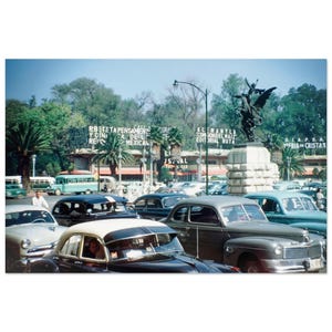 Photo Print 1950s Mexico City Paseo de la Reforma Street with Cars and the Pegasus Statue, Vintage Wall Art Fifties Home Office Decor Poster
