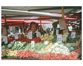 Photo Print 1960s Stockholm Sweden Hötorget Market Fruit and Vegetable Stalls Vintage Sixties Decor Street Scene Poster