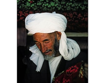 Photo Print 1970s Afghanistan Kandahar, Portrait of Man Displaying Embroidery Work, Vintage Wall Art Poster Home Office Decor Heritage Gift