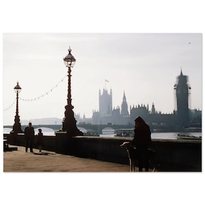 Impressão fotográfica da década de 1950, silhueta do South Bank de Londres, restauração do Big Ben, ponte de Westminster, pôster de decoração de arte de parede vintage, ideia de presente dos anos 50 no Reino Unido