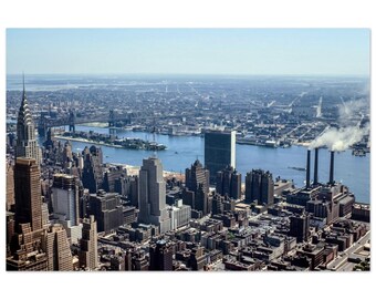 Photo Print 1950s New York City Skyline, Chrysler Building, East River, Midtown Manhattan Aerial View, Vintage NYC Wall Art Decor Poster