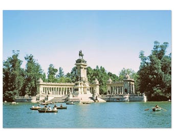 Photo Print 1950s Lake Retiro Park, Madrid Spain, Alfonso XII Monument, Wall Art Home Office Scenic Decor Fifties City Landscape Poster Gift