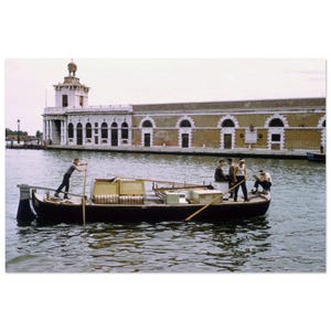 1950s Venice Men Transporting Furniture by Boat, Punta della Dogana in the Rear, Italy, Italian Heritage Gift, Wall Art Poster Home Decor
