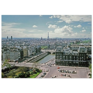 Photo Print 1960s France Paris Aerial View Skyline, Vintage Wall Art Poster Sixties Home Office Decor Eiffel Tower French Heritage Gift Idea