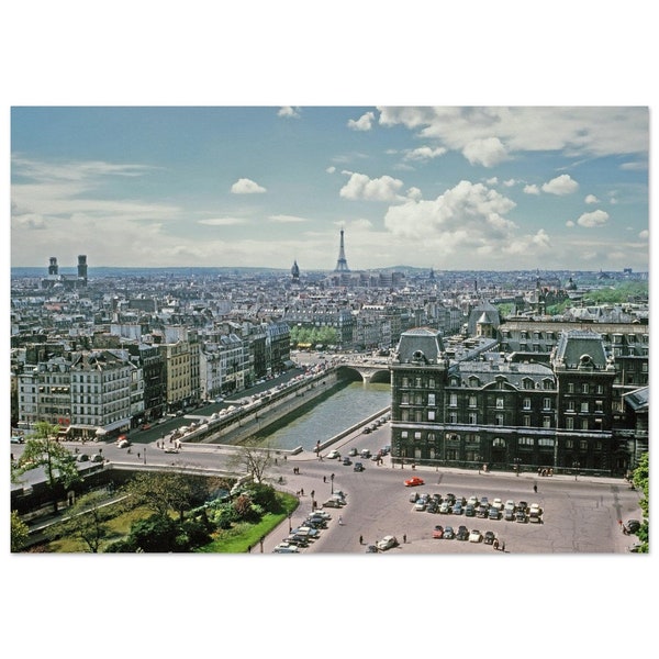 Photo Print 1960s Paris Aerial View, France, Vintage Wall Art Poster Sixties European Travel Destination Photograph Decor Eiffel Tower