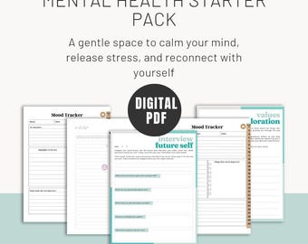 Mental Health Starter Pack | Anxiety Journal, Stress Relief & Self Reflection Workbook | Printable PDF
