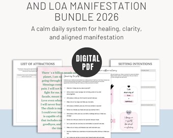 Self Love, Daily Healing and Law of Attraction Bundle Calm Mindset Planner Healing Journal & Affirmations for Women