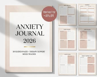 Anxiety Journal 2026 Printable | Stress & Mood Tracker • Self Care Workbook • Therapy Notes • Mental Health Planner PDF