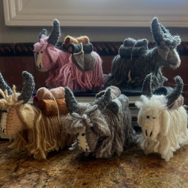 Handmade Wool and Felt Yak, Himalayan Yak, Tibetan Yak. Made with Love on our Yak Farm in Tennessee. 4.5” H, 4.5” L, 2.5” W.