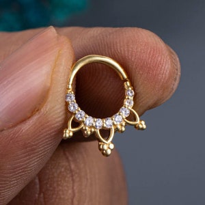 Elizabeth Natural Diamond Septum Daith Ring in 14K Solid Gold, 14g 16g 18g Septum Helix Conch Clicker Earring, Piercing Jewelry