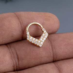 Barbara Solid Gold Hinge Hoop Earring, Natural Diamond Pure Gold Nose Ring Hinge Hoop Piercing, Daith Earring
