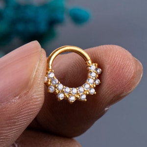 Carol Natural Diamond Septum Daith Ring in 14K Solid Gold, Septum Helix Conch Clicker Earring, Piercing Jewelry