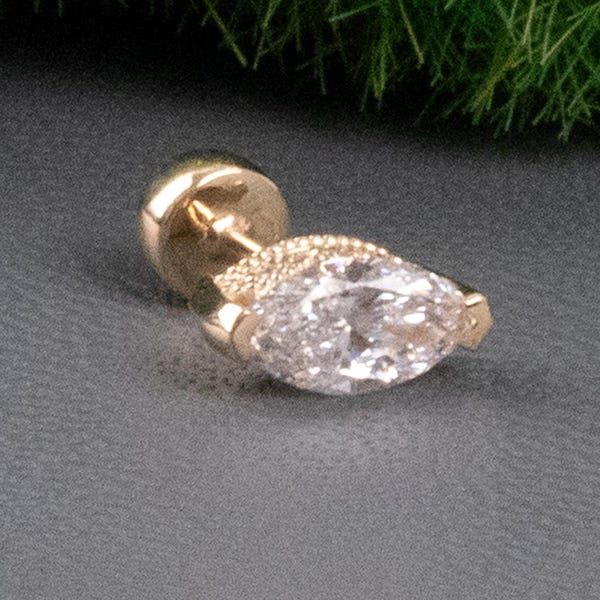 14K Solid Gold Marquise Cartilage Earring Helix Piercing Jewelry Gift For Her