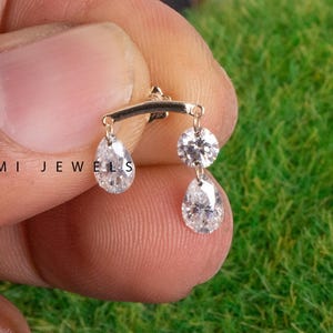 14K Gold Diamond Helix Piercing: Pear & Round Drape Ear Set - 16g/18g