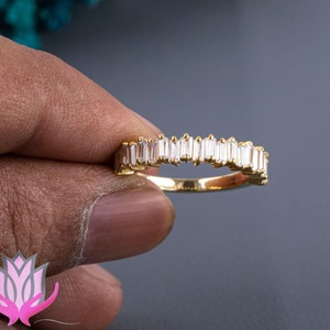 Baguette Moissanite Half Eternity Ring: Gold Stacking Wedding Band