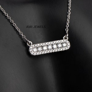 Linda Stunning bar pendant in 14Kt gold embellished with diamonds in channel setting. 16Inch Moissanite Diamond Bar Necklace