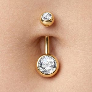 Piercing solitario para ombligo con engaste de oro de 14 quilates, diamante redondo, joyería corporal para mujer.