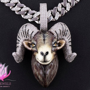 Moissanite Goat Pendant: Silver Hip Hop Jewelry, Custom Animal Pendant