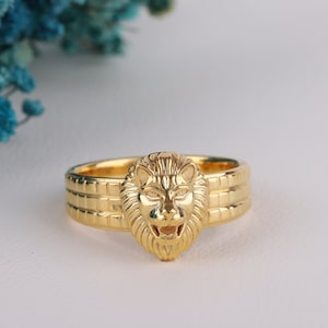 Bague tête de lion 3D Lucas authentique en or jaune massif 10 carats brillant rugissant rugissant féroce, bague couronne du zodiaque Lion et roi lion pour lui