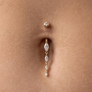 14k guld diamant navelring hängande navelring moissanit kroppssmycken lyxig piercing present till henne