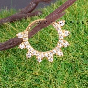 Lab Grown Diamond Daith Clicker: 10K Gold Septum Piercing