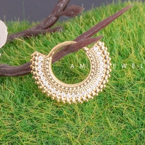 14K Gold Diamond Septum Ring: Channel Set Miligrain Clicker