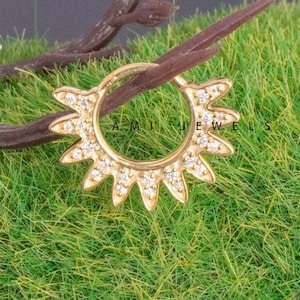 Natural Diamond Daith Piercing: 14K Gold Septum Clicker Ring