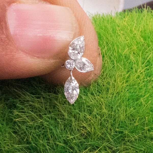 Massief gouden marquise diamanten blad hangoorbel voor helix piercing sieraden cadeau voor haar